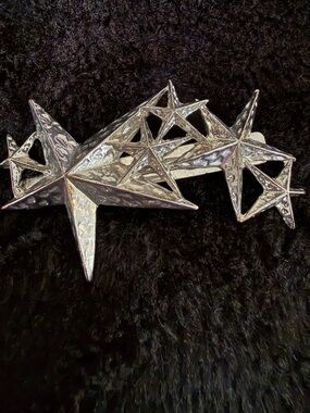 French Vintage Silver Tone Star Starburst Ornate Barrette Hair Clip 3.5”